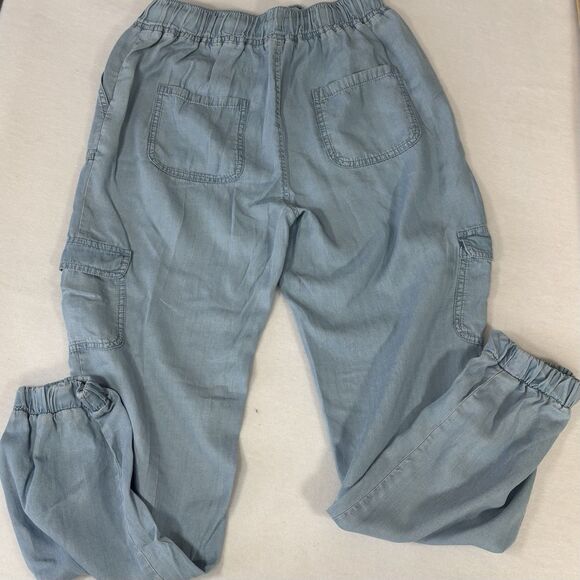 URBAN DAIZY High Rise Blue Tencel Jogger Pants with Cargo Pockets - Picture 5 of 12